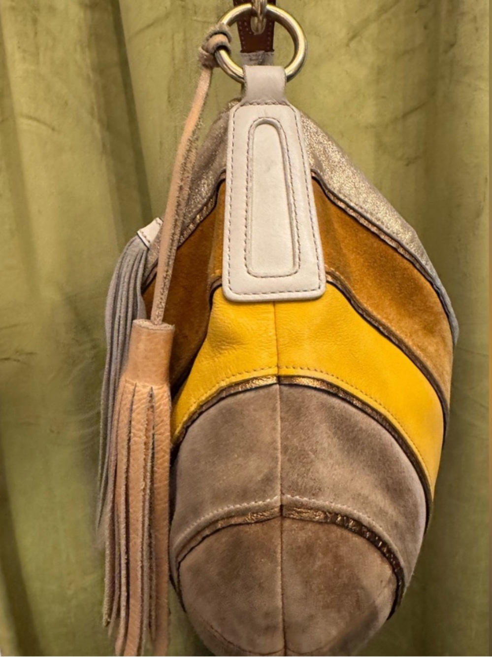 Coach 2004 Chevron Gold, Yellow, & Metallic Hobo Bag RARE Style No. 3664 - Picture 6 of 10